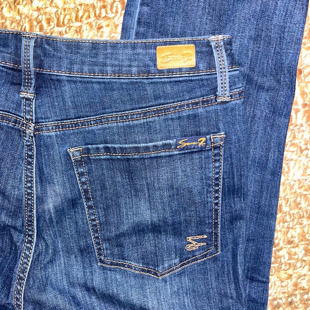 Seven7 Deep Indigo Cropped Jeans Raw Hem Size 8 - Picture 4 of 6